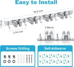BOTC Bezemhouder - 5 Houders 6 Haken Bezem Ophangsysteem - Zeflklevend - Opbergsysteem - Ophanghaken - Tuingereedschap - Gereedschap Opbergen -Tuingereedschap Winkel 1200x1084 1