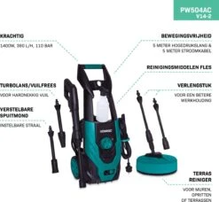 VONROC Hogedrukreiniger V14-2 - 1400W – 110 Bar – 390 L/h – Incl. 5m Slang, Reinigingsmiddelen Flesje, Terrasreiniger En Meer 12 VONROC Hogedrukreiniger V14-2 - 1400W – 110 Bar – 390 L/h – Incl. 5m Slang, Reinigingsmiddelen Flesje, Terrasreiniger En Meer -Tuingereedschap Winkel 1200x1110 1