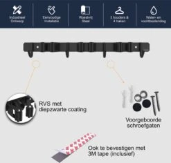 Volcan Bezemhouder - Bezem Ophangsysteem Tuingereedschap - Gereedschapshouder - Zelfklevend - 3M Tape - 3 Houders 4 Haken - RVS Zwart 14 Volcan Bezemhouder - Bezem Ophangsysteem Tuingereedschap - Gereedschapshouder - Zelfklevend - 3M Tape - 3 Houders 4 Haken - RVS Zwart -Tuingereedschap Winkel 1200x1148 3