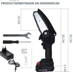 Zenway - Mini Kettingzaag - Snoeizaag - Kettingzaag - Kettingzaag Elektrisch Met 1 Accu- Inclusief Koffer - 1 Extra Accu - Zwart -Tuingereedschap Winkel 1200x1169 2