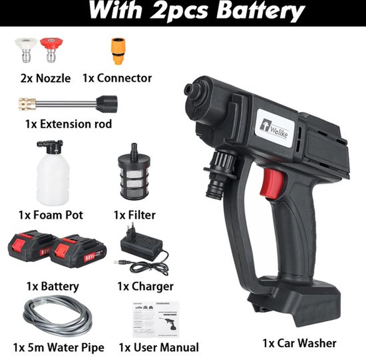 Merkloos Elektrische Accu-Hogedrukreiniger - 20Bar - Multifunctioneel Mondstuk - Draagbaar Oplaadbaar Snoerloos - Reinigingsspuitpistool - Met Rijke Accessoires - Voor Makita 18V-batterij - Voor Auto, Tuin, Terras, Raam (Zwart) 12 Merkloos Elektrische Accu-Hogedrukreiniger - 20Bar - Multifunctioneel Mondstuk - Draagbaar Oplaadbaar Snoerloos - Reinigingsspuitpistool - Met Rijke Accessoires - Voor Makita 18V-batterij - Voor Auto, Tuin, Terras, Raam (Zwart) - Afbeelding 10