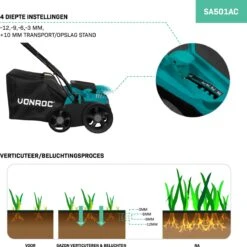 VONROC Elektrische Verticuteermachine - Gazonbeluchter – 1300W – Maaibreedte 320 Mm – 4 Dieptestanden (12/9/6/3 Mm) – Incl. 35L. Opvangbak -Tuingereedschap Winkel 1200x1200 227