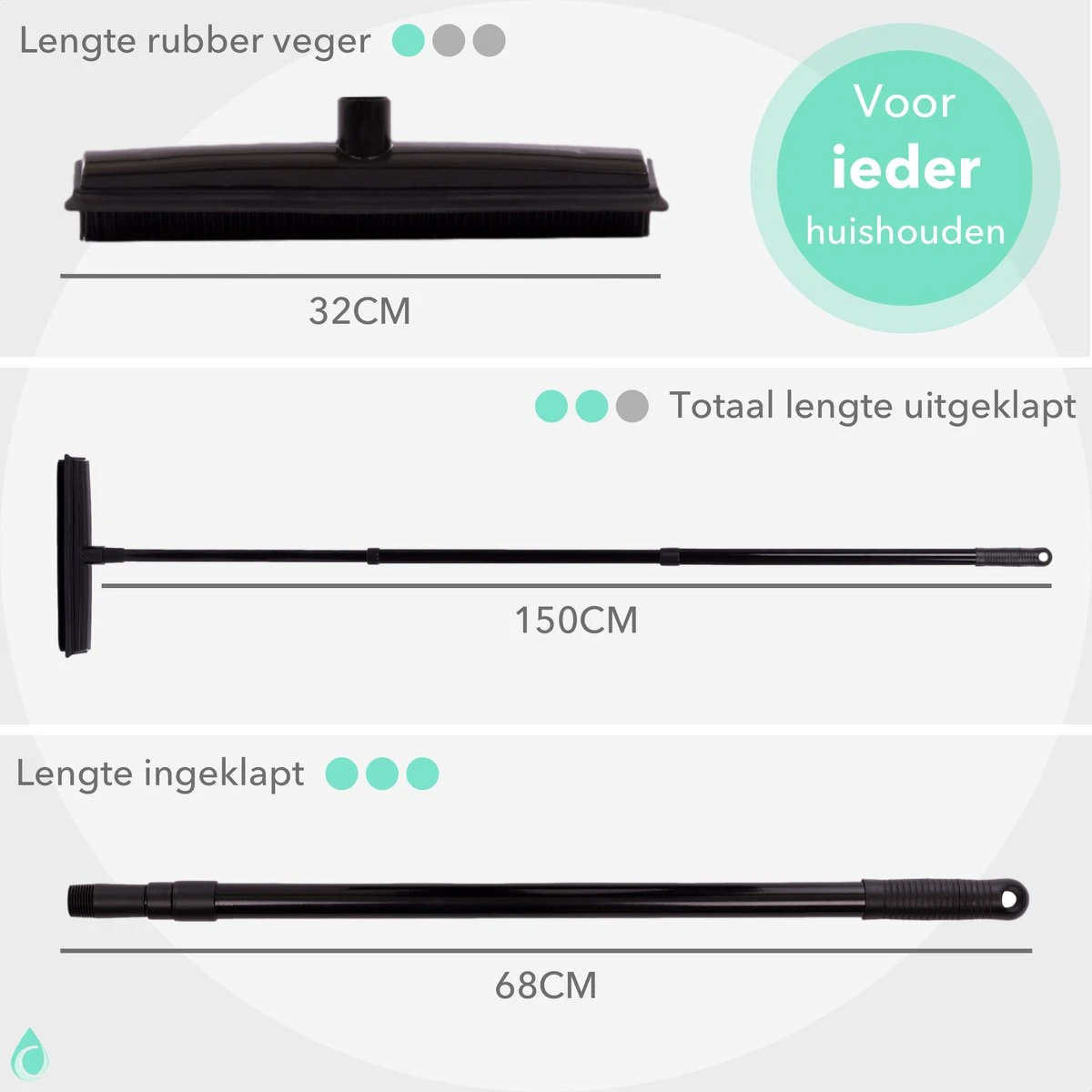 CLEANLY® Rubberen Bezem Met Vloerwisser - Kappersbezem - Zachte Bezem Binnen & Buiten - Vloertrekker Met Steel - 68-150 Cm 3 CLEANLY® Rubberen Bezem Met Vloerwisser - Kappersbezem - Zachte Bezem Binnen & Buiten - Vloertrekker Met Steel - 68-150 Cm - Afbeelding 2