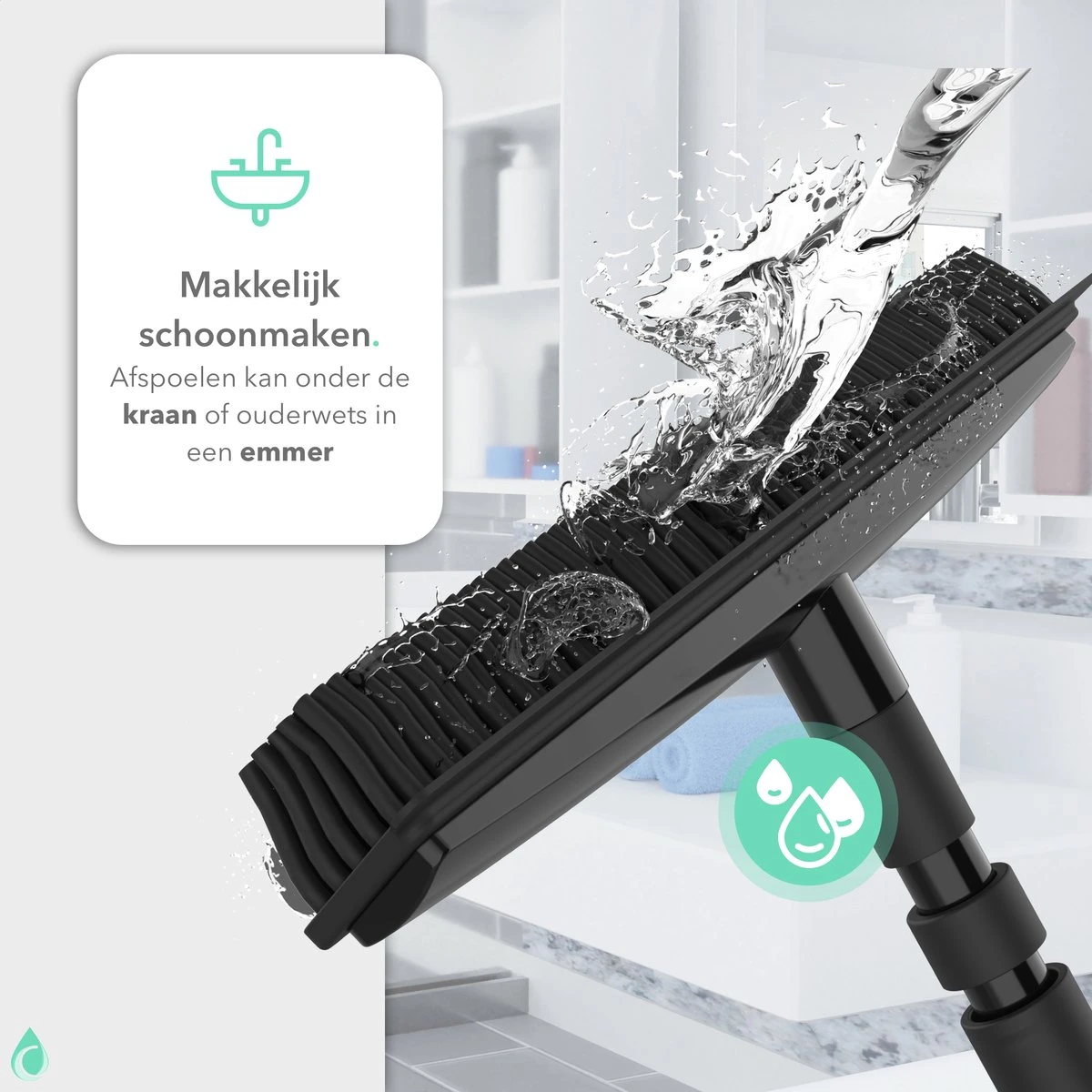 CLEANLY® Rubberen Bezem Met Vloerwisser - Kappersbezem - Zachte Bezem Binnen & Buiten - Vloertrekker Met Steel - 68-150 Cm 7 CLEANLY® Rubberen Bezem Met Vloerwisser - Kappersbezem - Zachte Bezem Binnen & Buiten - Vloertrekker Met Steel - 68-150 Cm - Afbeelding 6