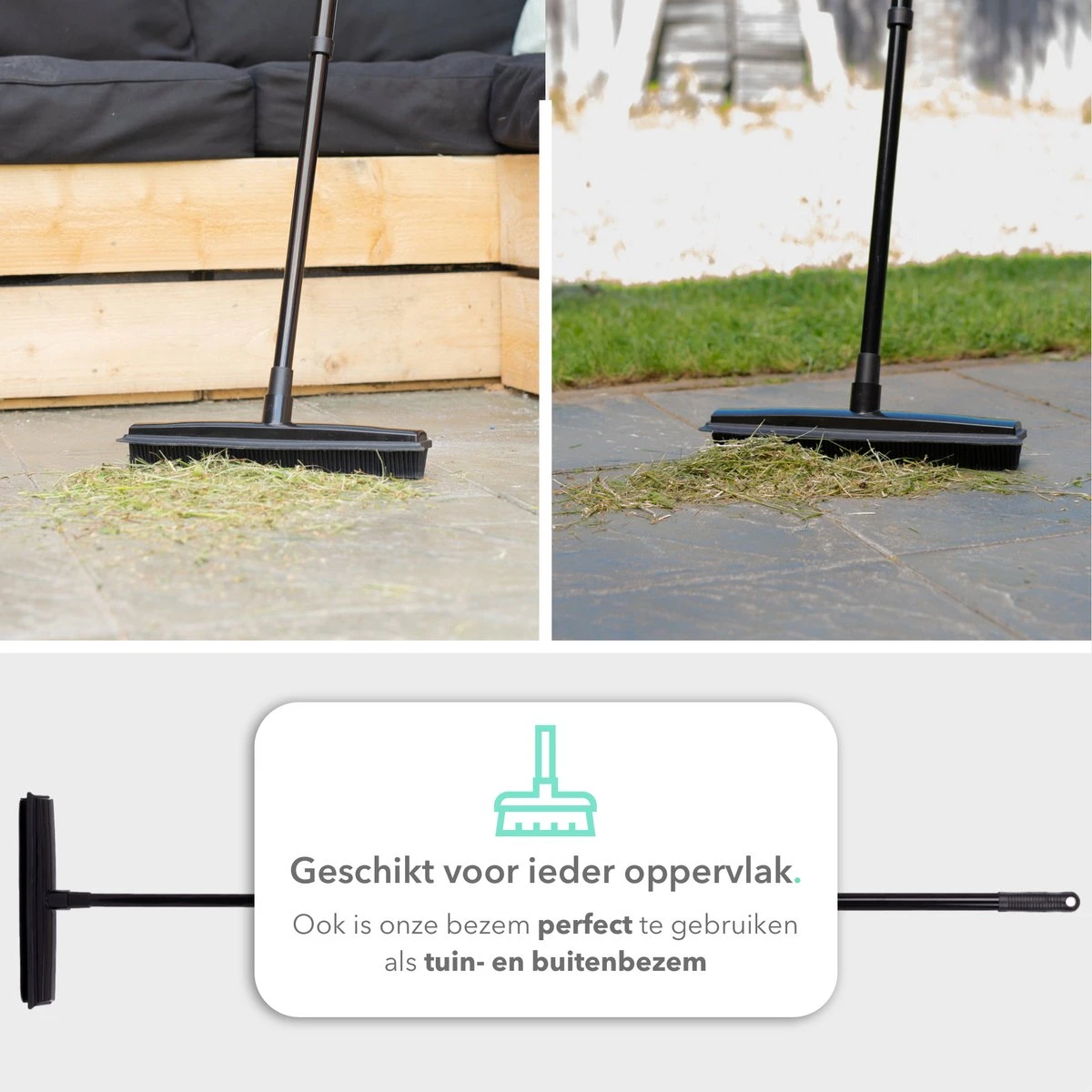 CLEANLY® Rubberen Bezem Met Vloerwisser - Kappersbezem - Zachte Bezem Binnen & Buiten - Vloertrekker Met Steel - 68-150 Cm 8 CLEANLY® Rubberen Bezem Met Vloerwisser - Kappersbezem - Zachte Bezem Binnen & Buiten - Vloertrekker Met Steel - 68-150 Cm - Afbeelding 7
