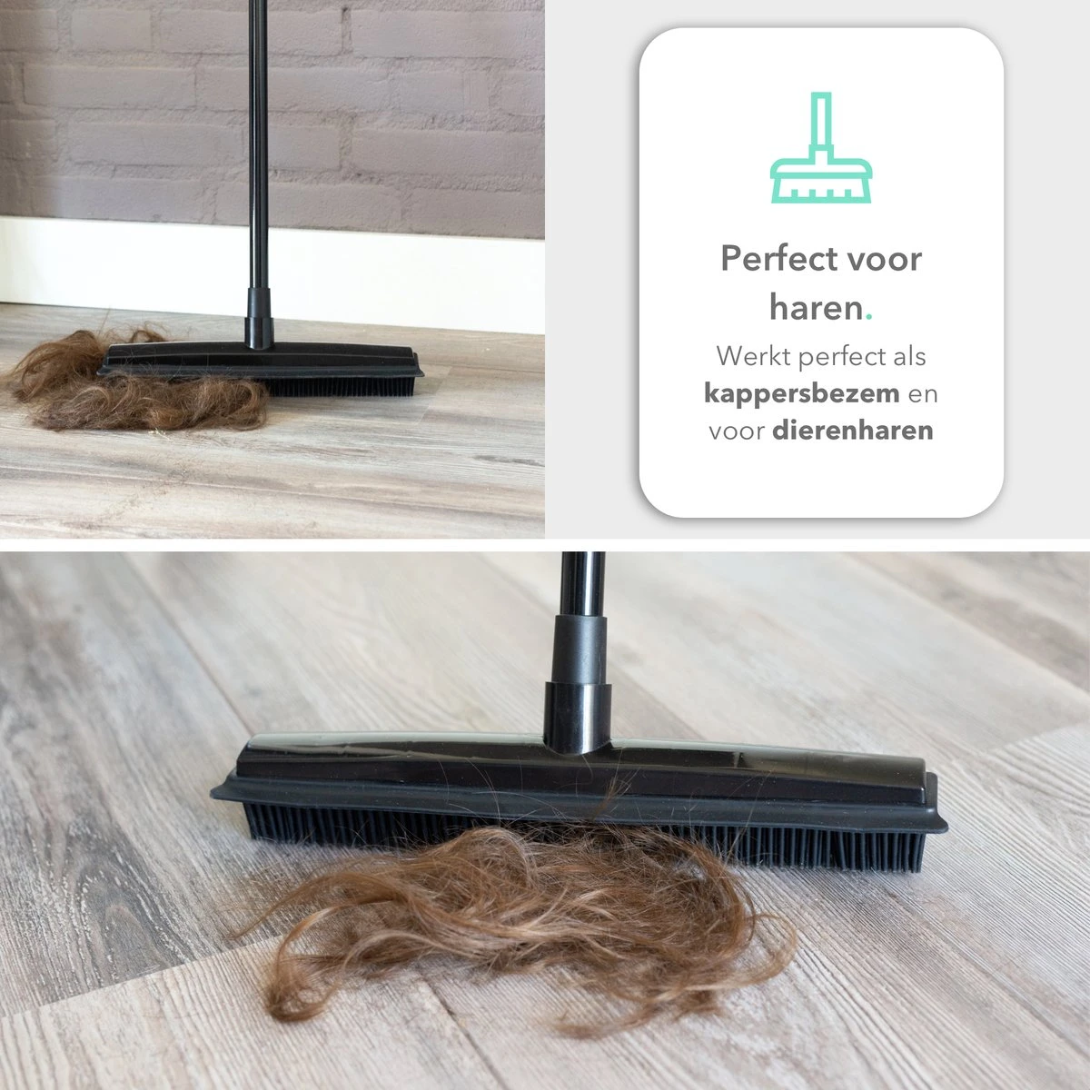 CLEANLY® Rubberen Bezem Met Vloerwisser - Kappersbezem - Zachte Bezem Binnen & Buiten - Vloertrekker Met Steel - 68-150 Cm 10 CLEANLY® Rubberen Bezem Met Vloerwisser - Kappersbezem - Zachte Bezem Binnen & Buiten - Vloertrekker Met Steel - 68-150 Cm - Afbeelding 9