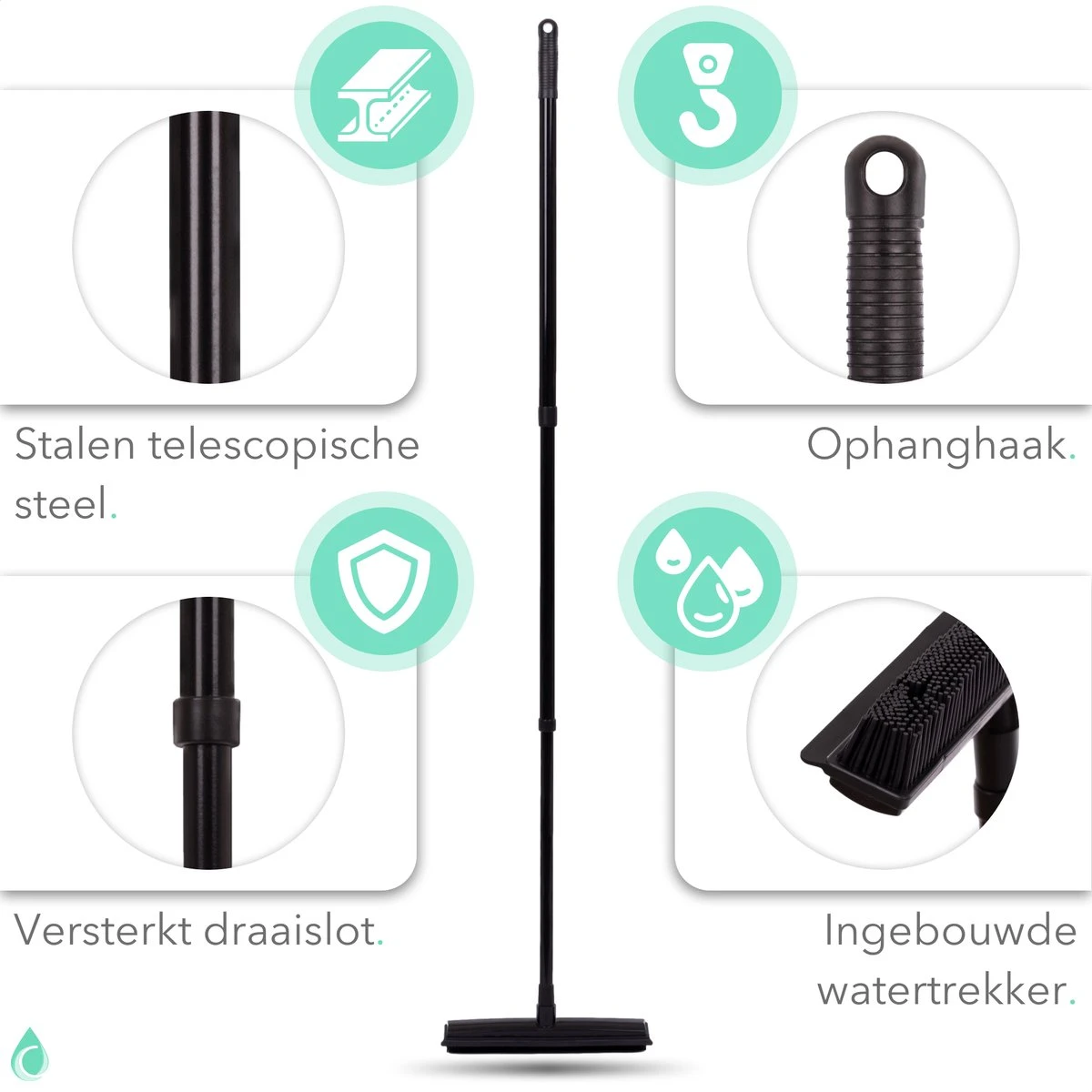 CLEANLY® Rubberen Bezem Met Vloerwisser - Kappersbezem - Zachte Bezem Binnen & Buiten - Vloertrekker Met Steel - 68-150 Cm 11 CLEANLY® Rubberen Bezem Met Vloerwisser - Kappersbezem - Zachte Bezem Binnen & Buiten - Vloertrekker Met Steel - 68-150 Cm - Afbeelding 10
