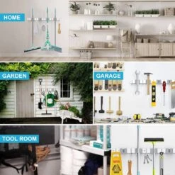 BOTC Bezemhouder - 5 Houders 6 Haken Bezem Ophangsysteem - Zeflklevend - Opbergsysteem - Ophanghaken - Tuingereedschap - Gereedschap Opbergen -Tuingereedschap Winkel 1200x1200 497