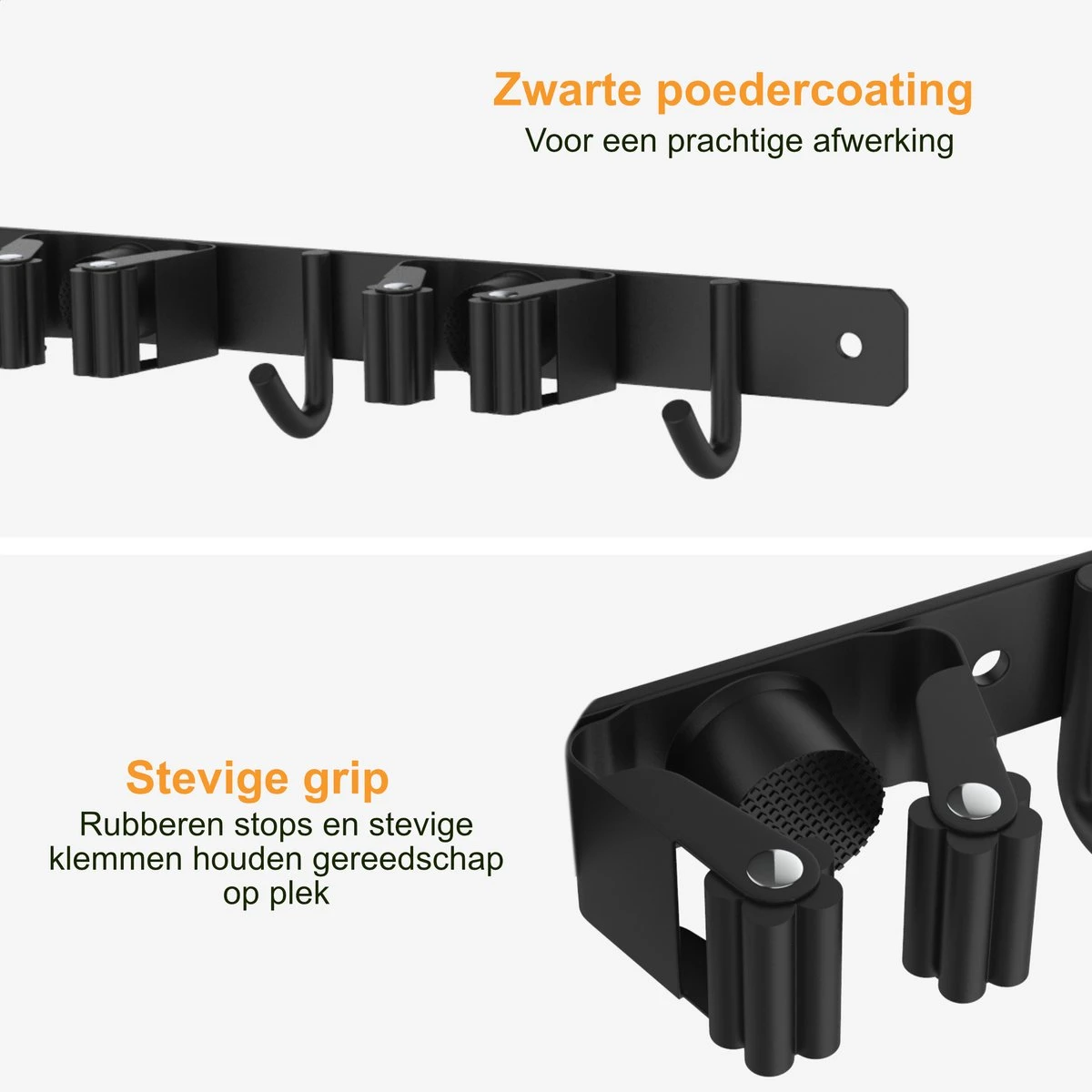 Volcan Bezemhouder - Bezem Ophangsysteem Tuingereedschap - Gereedschapshouder - Zelfklevend - 3M Tape - 3 Houders 4 Haken - RVS Zwart 5 Volcan Bezemhouder - Bezem Ophangsysteem Tuingereedschap - Gereedschapshouder - Zelfklevend - 3M Tape - 3 Houders 4 Haken - RVS Zwart - Afbeelding 3