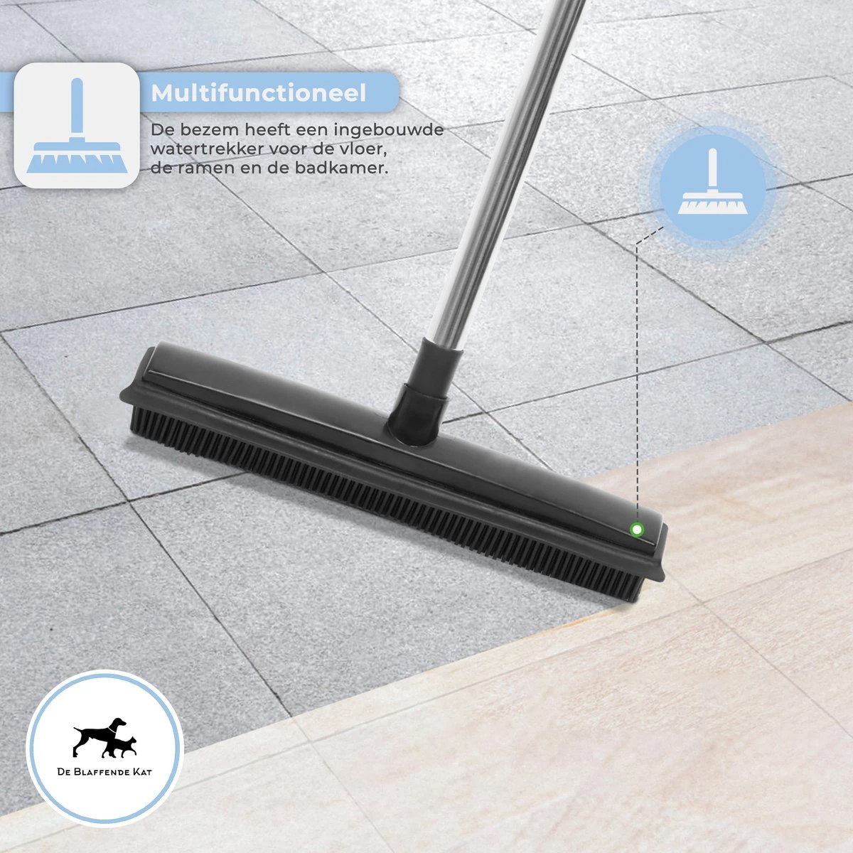 De Blaffende Kat 2 In 1 Rubberen Bezem – Bezem Binnen & Buiten – Vloerwisser Met Steel - Vloertrekker – Veger - Extra Lang 160cm 9 De Blaffende Kat 2 In 1 Rubberen Bezem – Bezem Binnen & Buiten – Vloerwisser Met Steel - Vloertrekker – Veger - Extra Lang 160cm - Afbeelding 7