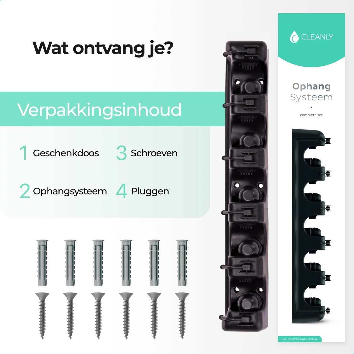 CLEANLY® Bezemhouder - Ophangsysteem Voor Tuingereedschap - Bezem Ophangsysteem - Gereedschapshouder Met Ophanghaken - ABS 5 CLEANLY® Bezemhouder - Ophangsysteem Voor Tuingereedschap - Bezem Ophangsysteem - Gereedschapshouder Met Ophanghaken - ABS - Afbeelding 3