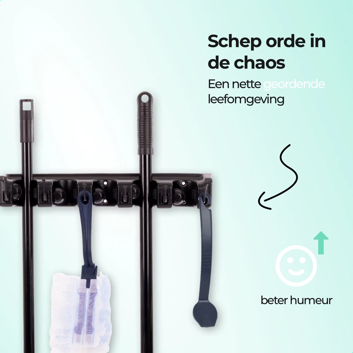 CLEANLY® Bezemhouder - Ophangsysteem Voor Tuingereedschap - Bezem Ophangsysteem - Gereedschapshouder Met Ophanghaken - ABS 10 CLEANLY® Bezemhouder - Ophangsysteem Voor Tuingereedschap - Bezem Ophangsysteem - Gereedschapshouder Met Ophanghaken - ABS - Afbeelding 8