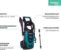 VONROC Hogedrukreiniger V22-1 2200W – 170 Bar – 450 L/h – Incl. 8m Slang, Reinigingsmiddelen Tank, Spuitstukken En Accessoires 12 VONROC Hogedrukreiniger V22-1 2200W – 170 Bar – 450 L/h – Incl. 8m Slang, Reinigingsmiddelen Tank, Spuitstukken En Accessoires -Tuingereedschap Winkel 1200x986