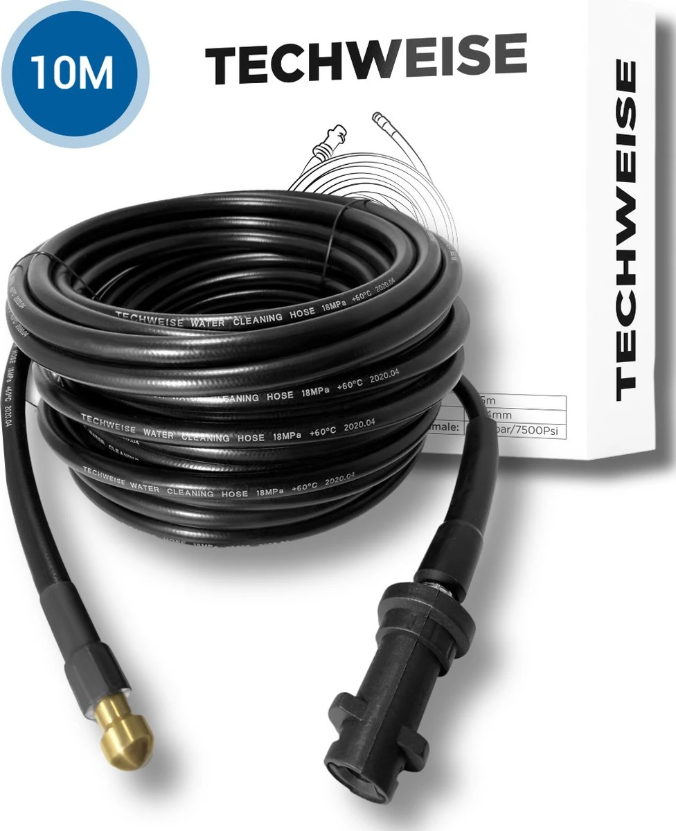 Techweise - Rioolslang Voor Kärcher K2 T/m K7 - 10M - Met Vier Achterwaartse Hogedruksproeiers 3 Techweise - Rioolslang Voor Kärcher K2 T/m K7 - 10M - Met Vier Achterwaartse Hogedruksproeiers